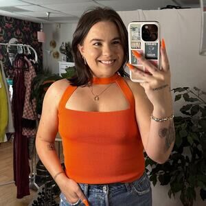 Zara Square Neck Choker Top Orange Size Small